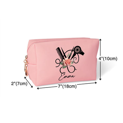 Personalized Barber Floral Toiletry Bag, Makeup Cosmetic Travel Pouch with Zipper, Hair Salon Favor, Gift for Hairstylist/Hairdresser/Cosmetologist