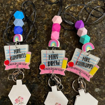 Teacher Lanyard, Notebook Paper with Grade or Subject Lanyard, Silicone Bead Lanyard, Personalized Lanyard, Teacher Appreciation
