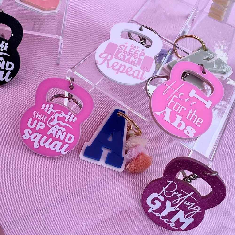 Funny Gym Sayings on A Keychain, Customizable Colors, Used for A Bag, Gym Bag, Backpack, Made with Acrylic