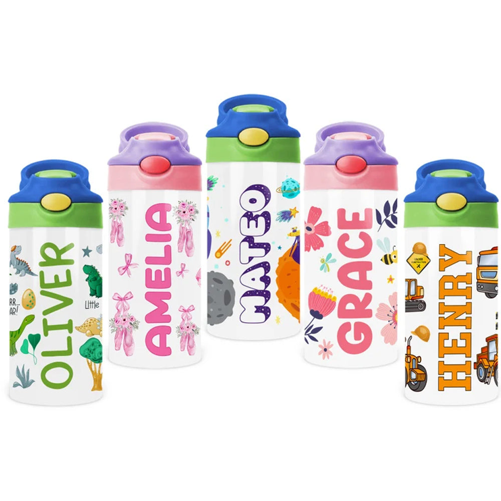 Custom Kids Water Bottle, Personalized Toddler Tumbler with Name, Children Back to School Thermos / Stainless Steel Cup for Boy and Girls
