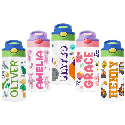 Custom Kids Water Bottle, Personalized Toddler Tumbler with Name, Children Back to School Thermos / Stainless Steel Cup for Boy and Girls