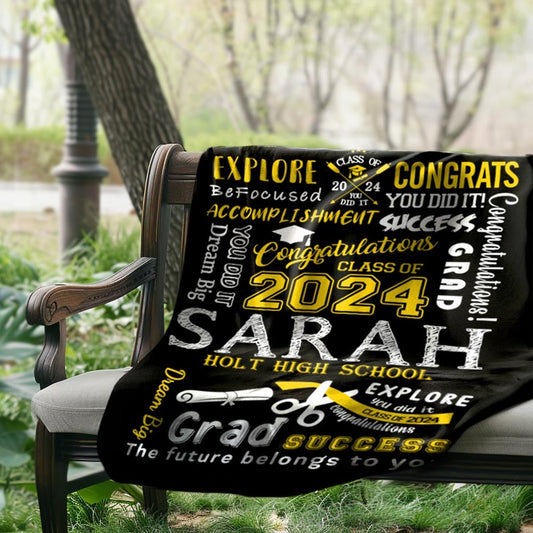 Personalized Graduation Inspirational Blanket, Custom Class of 2024 Blanket with Name, Graduation Party Favor, Gift for Graduate/College/Student