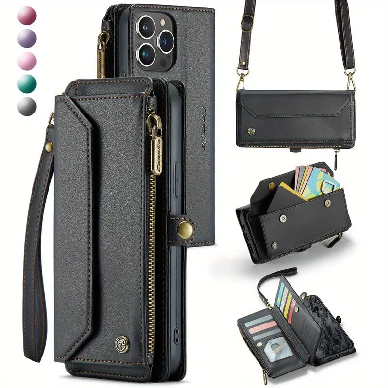 Premium Leather Wallet Phone Case with Wireless Charging & RFID Blocking, Crossbody Phone Cover with Card Holder, Flip Folio Design for iPhone/Xiaomi/Samsung Galaxy