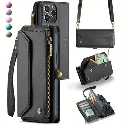 Premium Leather Wallet Phone Case with Wireless Charging & RFID Blocking, Crossbody Phone Cover with Card Holder, Flip Folio Design for iPhone/Xiaomi/Samsung Galaxy