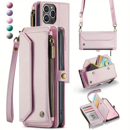 Premium Leather Wallet Phone Case with Wireless Charging & RFID Blocking, Crossbody Phone Cover with Card Holder, Flip Folio Design for iPhone/Xiaomi/Samsung Galaxy