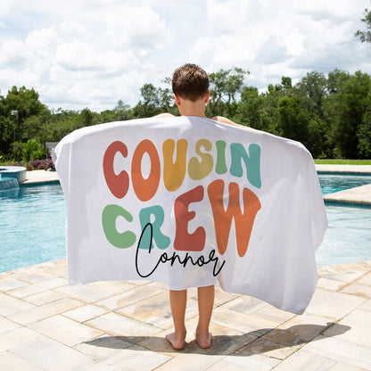 Personalized Groovy Cousin Crew Kids Beach Towel, Perfect for Family Outings