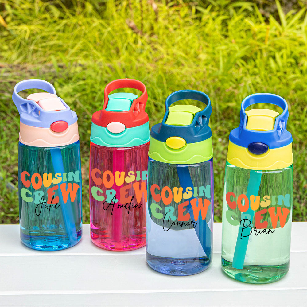 Custom Name Cousin Crew Kids Water Bottle, Perfect for Family Outings
