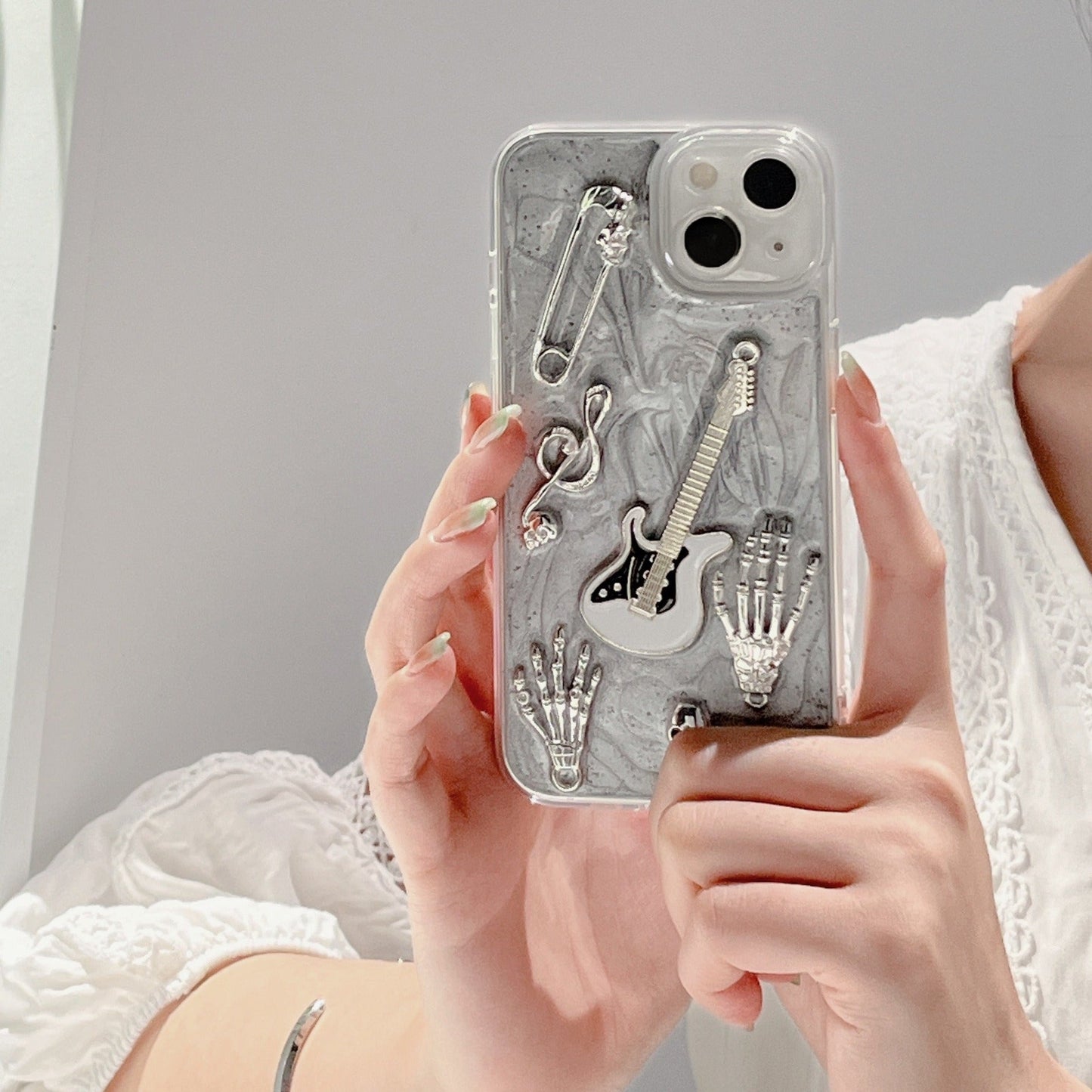 3D Metallic Skeleton Hands Guitar iPhone Case