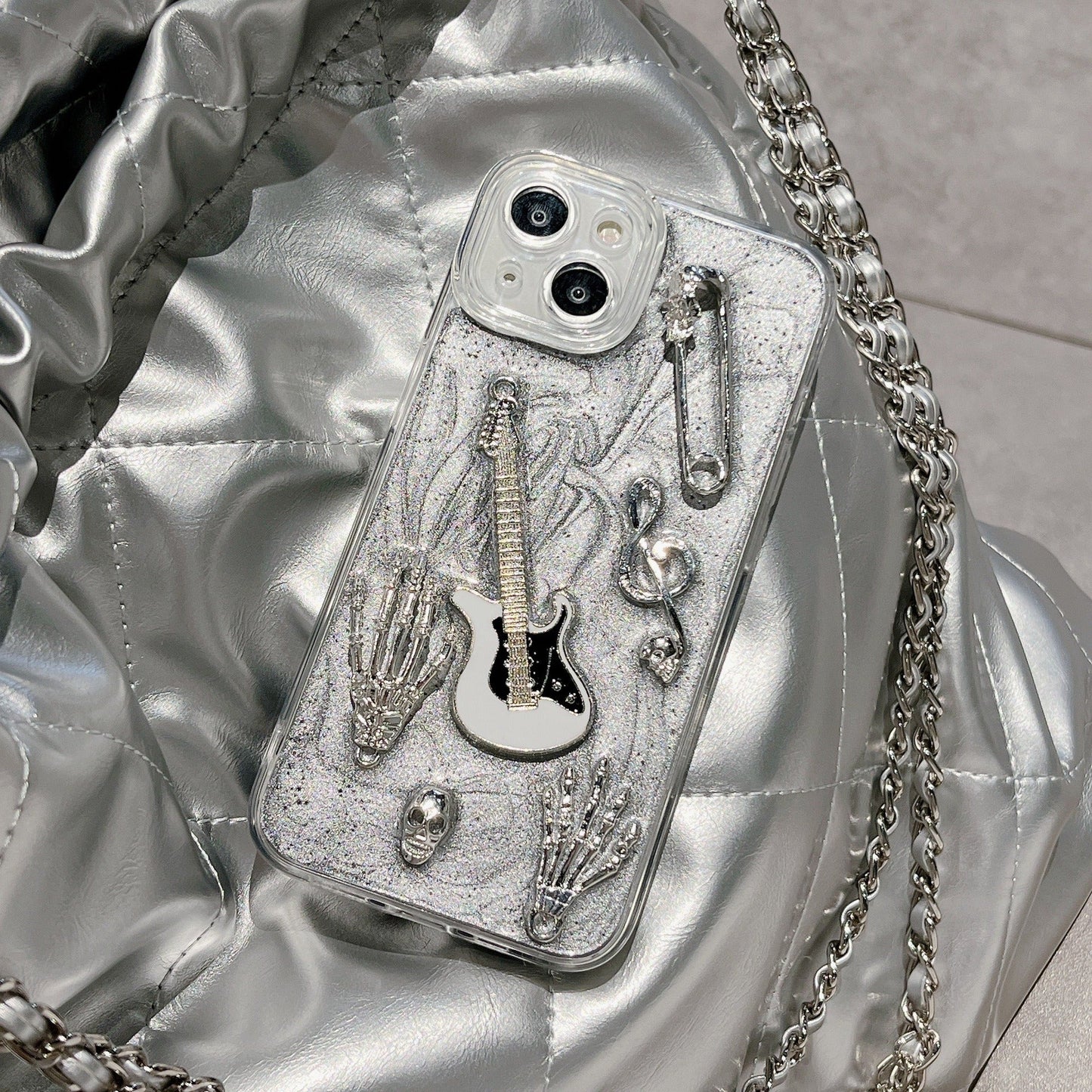 3D Metallic Skeleton Hands Guitar iPhone Case