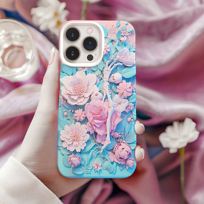 3D Pastel Skeleton with Pink Flowers Phone Case, Stylish Printed Cover,iPhone, Pixel, Samsung