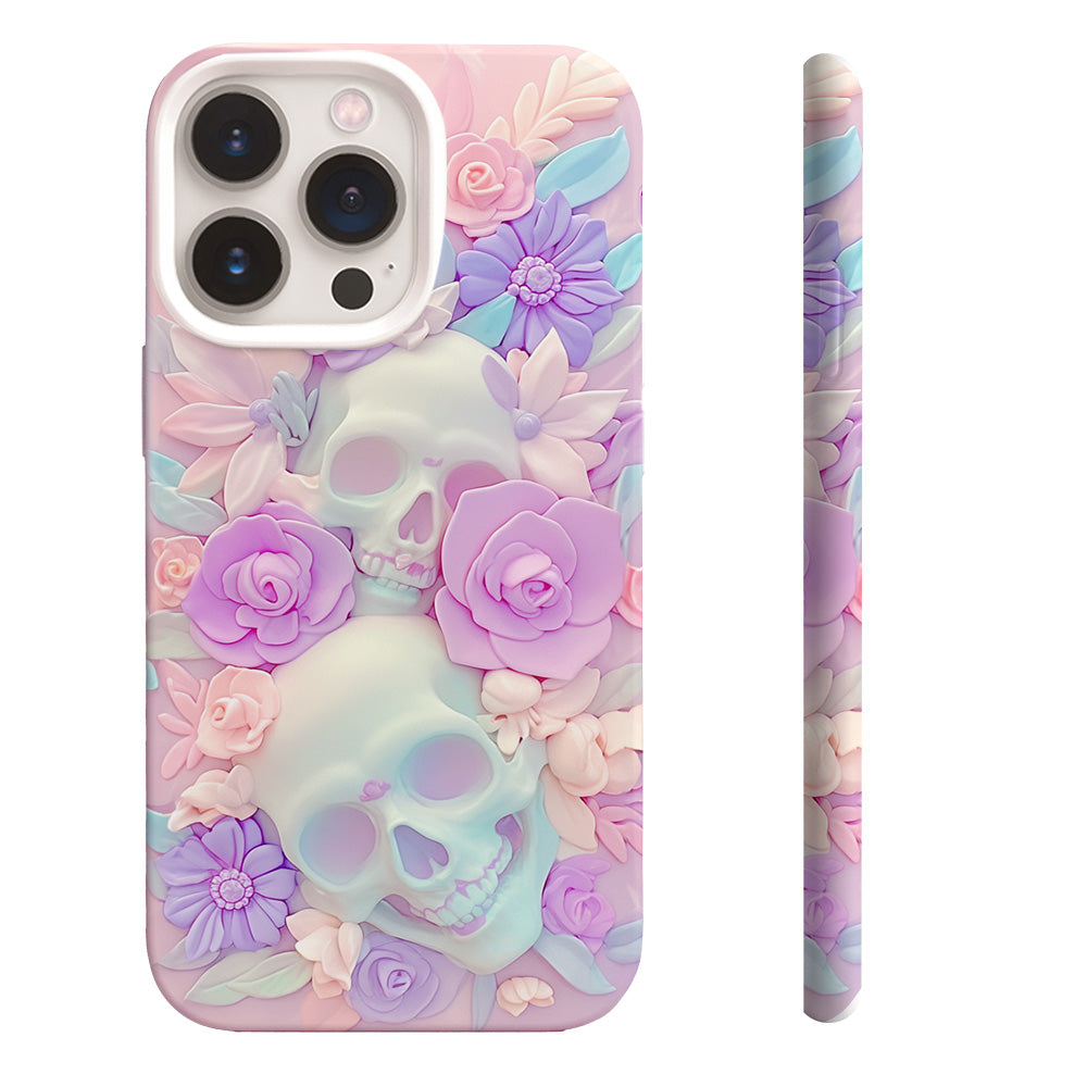 3D Pink Floral Skull Phone Case, Artistic Skeleton Design, for iPhone, Google Pixel, Samsung