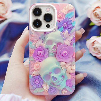 3D Pink Floral Skull Phone Case, Artistic Skeleton Design, for iPhone, Google Pixel, Samsung