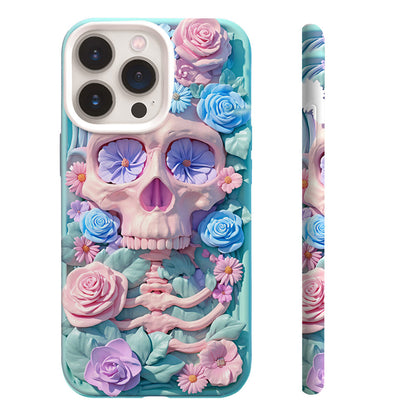 3D Purple Floral Skull Design Phone Case, for iPhone, Google Pixel, Samsung Galaxy