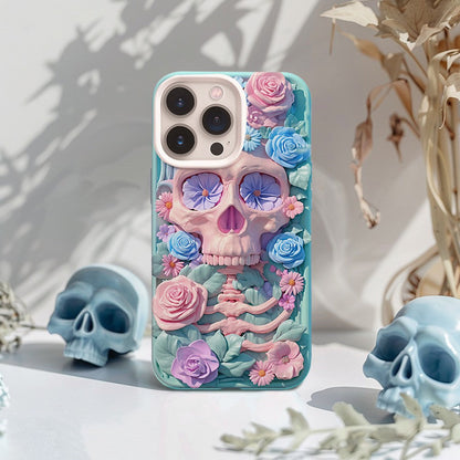3D Purple Floral Skull Design Phone Case, for iPhone, Google Pixel, Samsung Galaxy