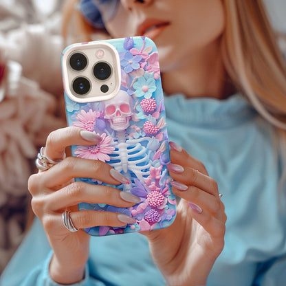 Floral Skull Phone Case,Vibrant Pastel Design, iPhone, Pixel, Samsung