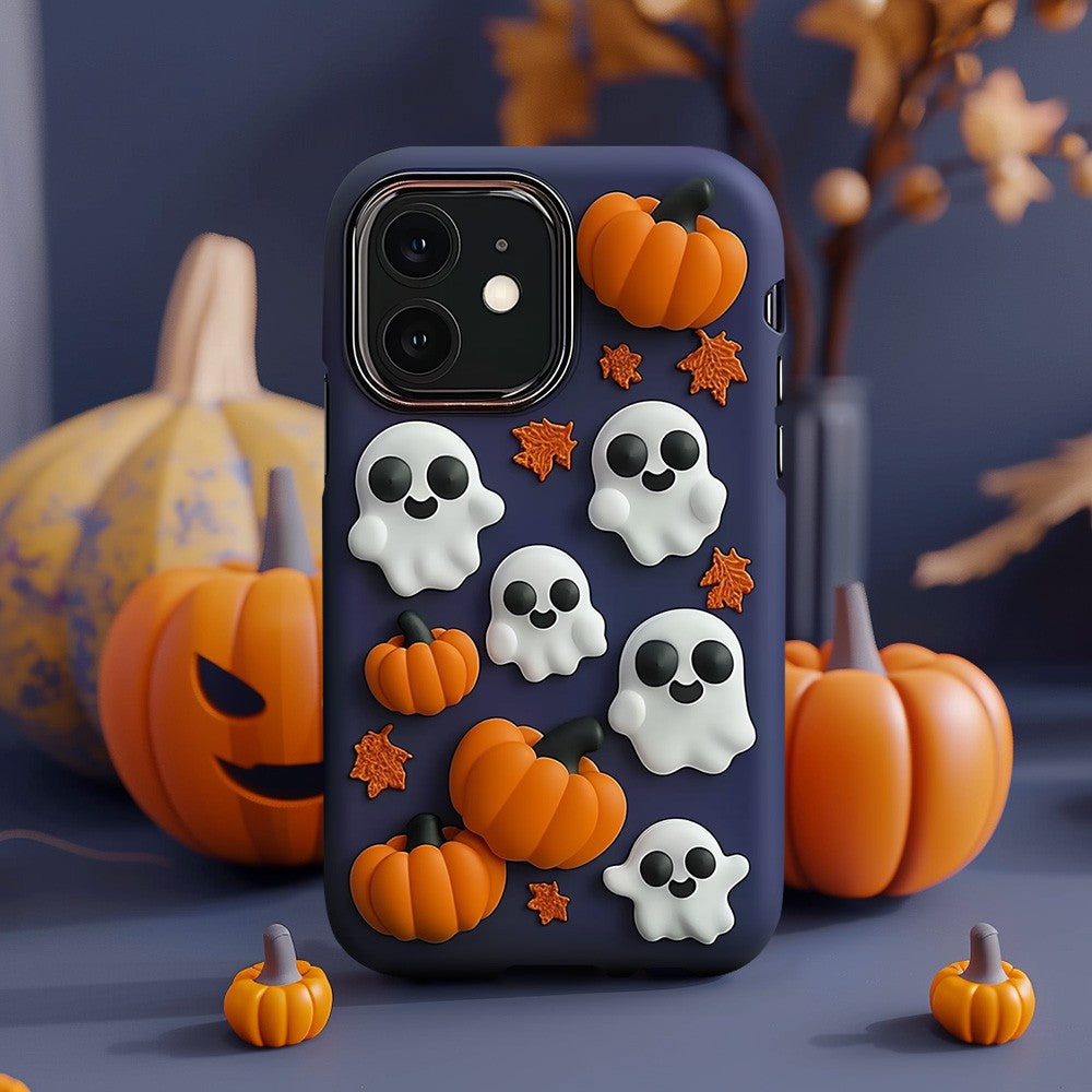 3D Halloween Multiple Ghosts and Pumpkin Phone Case, Spooky Season, for iPhone, Google Pixel, Samsung
