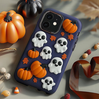 3D Halloween Multiple Ghosts and Pumpkin Phone Case, Spooky Season, for iPhone, Google Pixel, Samsung