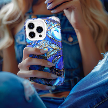 3D Stained Glass Vibrant Blue Mosaic Glass Phone Case,Stunning Design for iPhone, Samsung Galaxy, Google Pixel