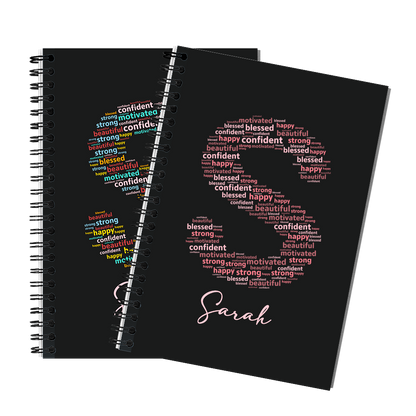 Custom Notebook with Positive Affirmation Word Cloud Design, Personalized Name Journal