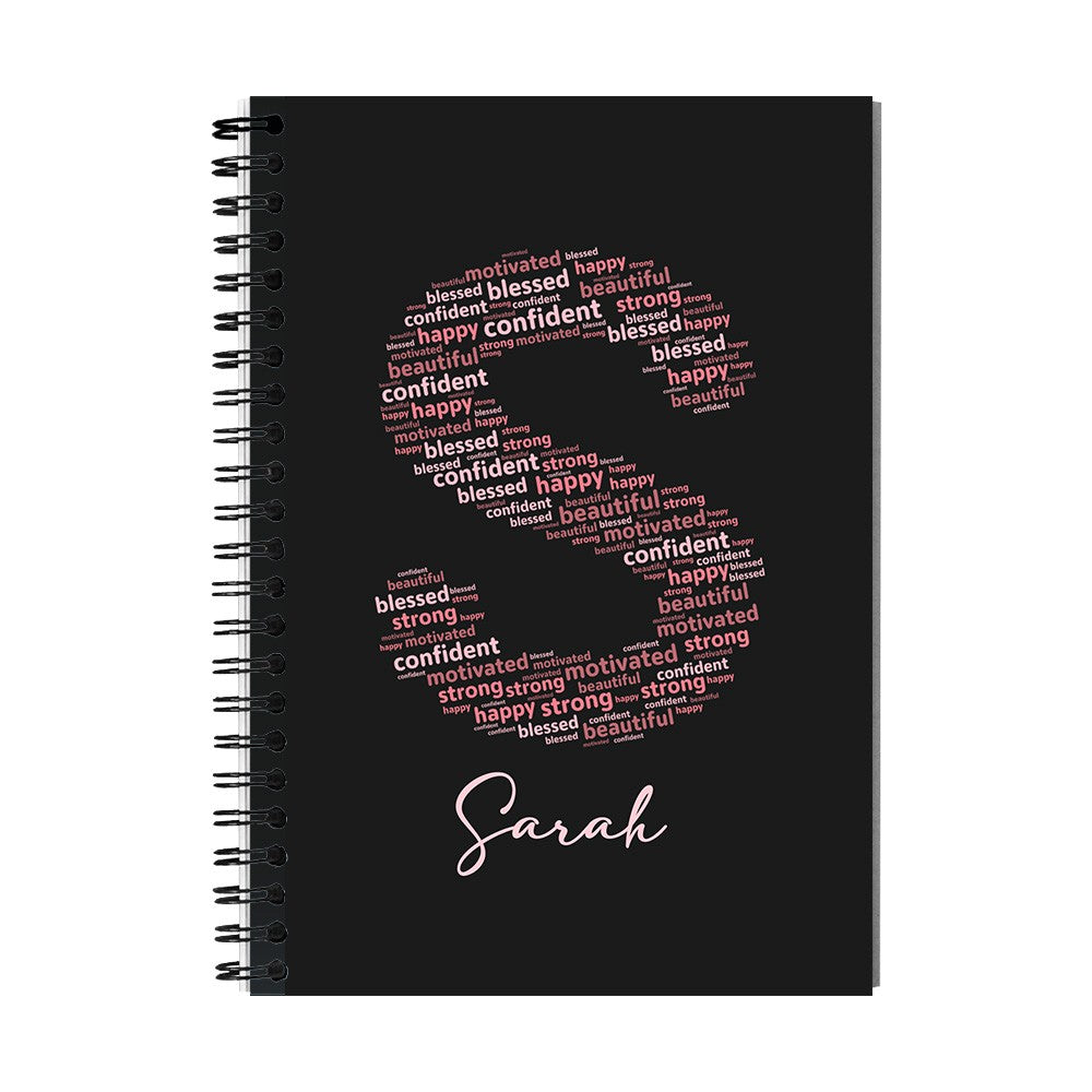 Custom Notebook with Positive Affirmation Word Cloud Design, Personalized Name Journal