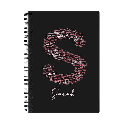 Custom Notebook with Positive Affirmation Word Cloud Design, Personalized Name Journal