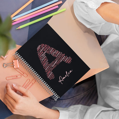 Custom Notebook with Positive Affirmation Word Cloud Design, Personalized Name Journal