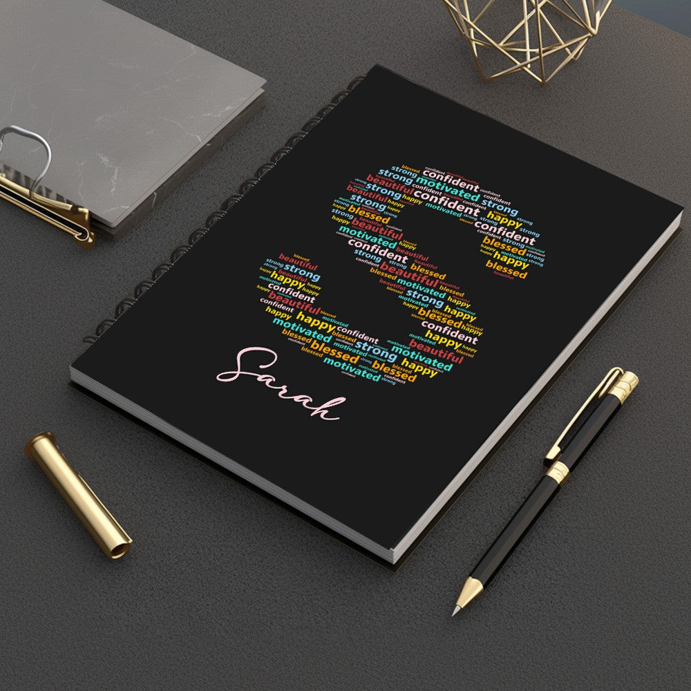 Custom Notebook with Positive Affirmation Word Cloud Design, Personalized Name Journal