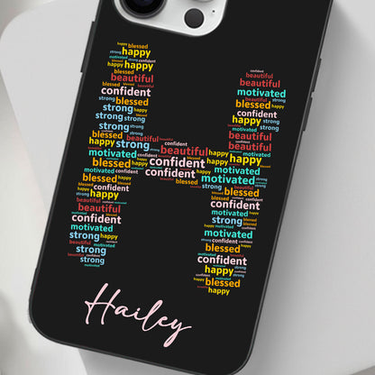 Custom Name Phone Case with Positive Affirmation Word Cloud Design,for iPhone, Samsung Galaxy, Google Pixel