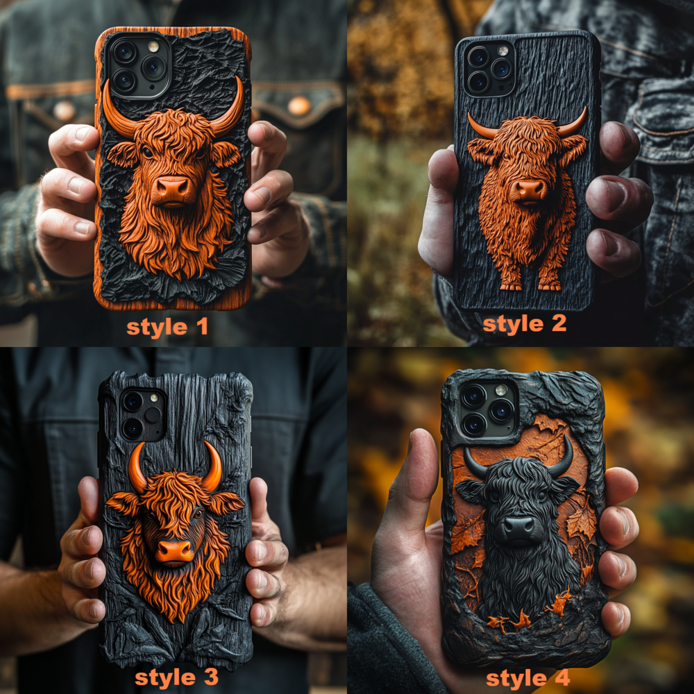 3D Print Highland Cow Phone Case,Multiple Designs Available for iPhone, Samsung Galaxy, Google Pixel