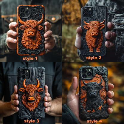 3D Print Highland Cow Phone Case,Multiple Designs Available for iPhone, Samsung Galaxy, Google Pixel