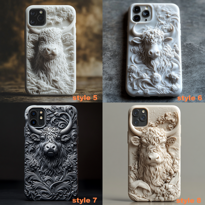 3D Print Highland Cow Phone Case,Multiple Designs Available for iPhone, Samsung Galaxy, Google Pixel
