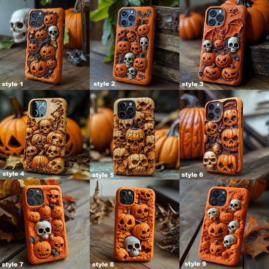 Spooky szn/Spooky Season Halloween Phone Cases, Multiple Designs，Spooky Season Pumpkin and Skull Patterns for iPhone, Samsung Galaxy, Google Pixel