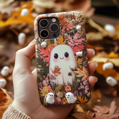 Autumn Leaves and Ghosts Design Case, Celebrate Halloween Spooky Season for iPhone, Samsung Galaxy, Google Pixel