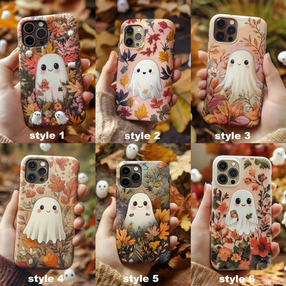 Autumn Leaves and Ghosts Design Case, Celebrate Halloween Spooky Season for iPhone, Samsung Galaxy, Google Pixel