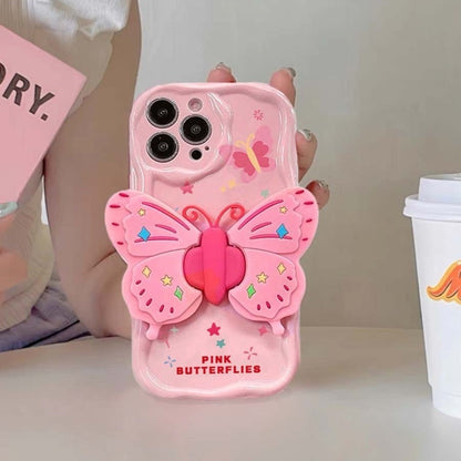 3D Pink Butterfly Stand Soft Silicone iPhone Case