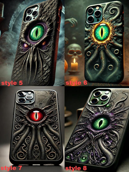 Cthulhu Eye 3D Relief Phone Case, Multiple Designs Available, Horror Tentacle and Evil Eye Patterns for iPhone, Samsung Galaxy