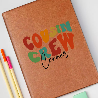 Personalized Cousin Crew Leather Notebook with Custom Name, Family Gift Journal for Kids and Adults