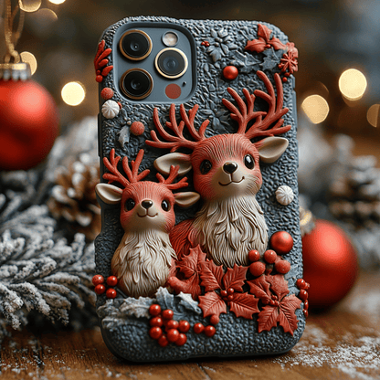 Winter 3D Reindeer Phone Case,Festive Christmas Design for iPhone, Samsung Galaxy