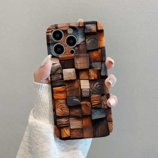 Retro Wooden Block Pattern Phone Case,Stylish Vintage Design For iPhone, Samsung Galaxy, Google Pixel, Xiaomi
