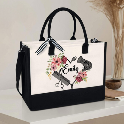 Custom Hair Stylist Tote Bag with Name, Waterproof Large Capacity Hairdresser Canvas Handbag, Birthday/Appreciation Gift for Hairstylist/Beautician