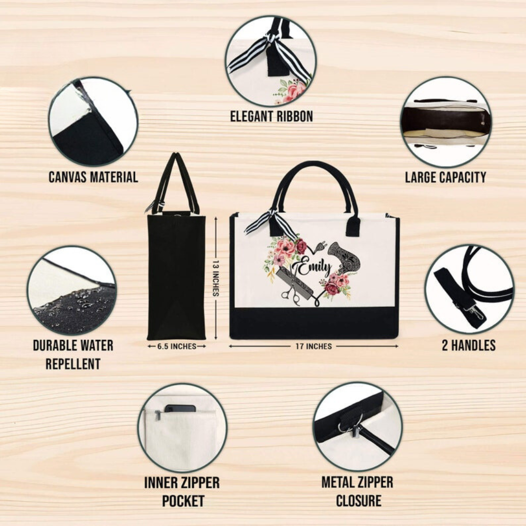 Custom Hair Stylist Tote Bag with Name, Waterproof Large Capacity Hairdresser Canvas Handbag, Birthday/Appreciation Gift for Hairstylist/Beautician