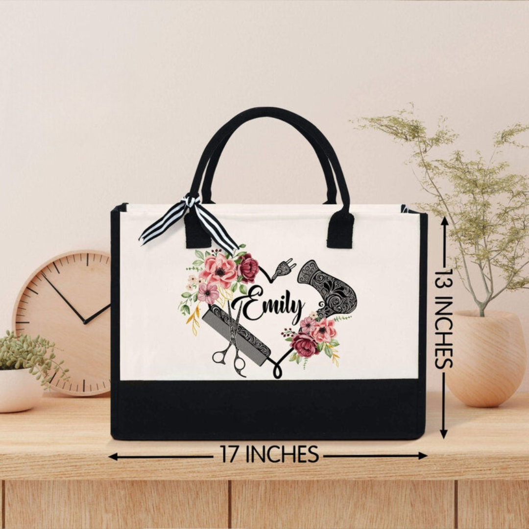 Custom Hair Stylist Tote Bag with Name, Waterproof Large Capacity Hairdresser Canvas Handbag, Birthday/Appreciation Gift for Hairstylist/Beautician