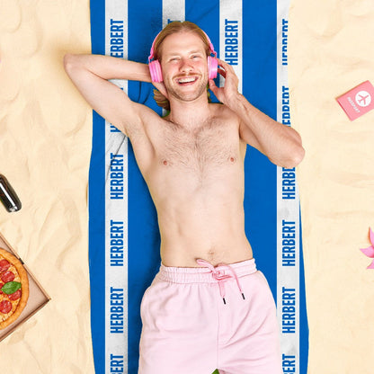 Custom Name Classic Stripe Beach Towel, Quick Dry Microfiber Bath Towel, Vacation/Sunbathing/Beach/Spa/Pool Party Favor, Gift for Kids/Family/Friends