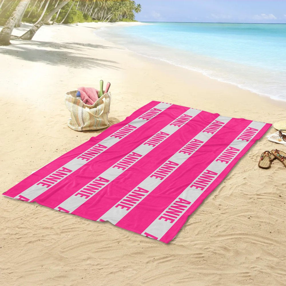 Custom Name Classic Stripe Beach Towel, Quick Dry Microfiber Bath Towel, Vacation/Sunbathing/Beach/Spa/Pool Party Favor, Gift for Kids/Family/Friends