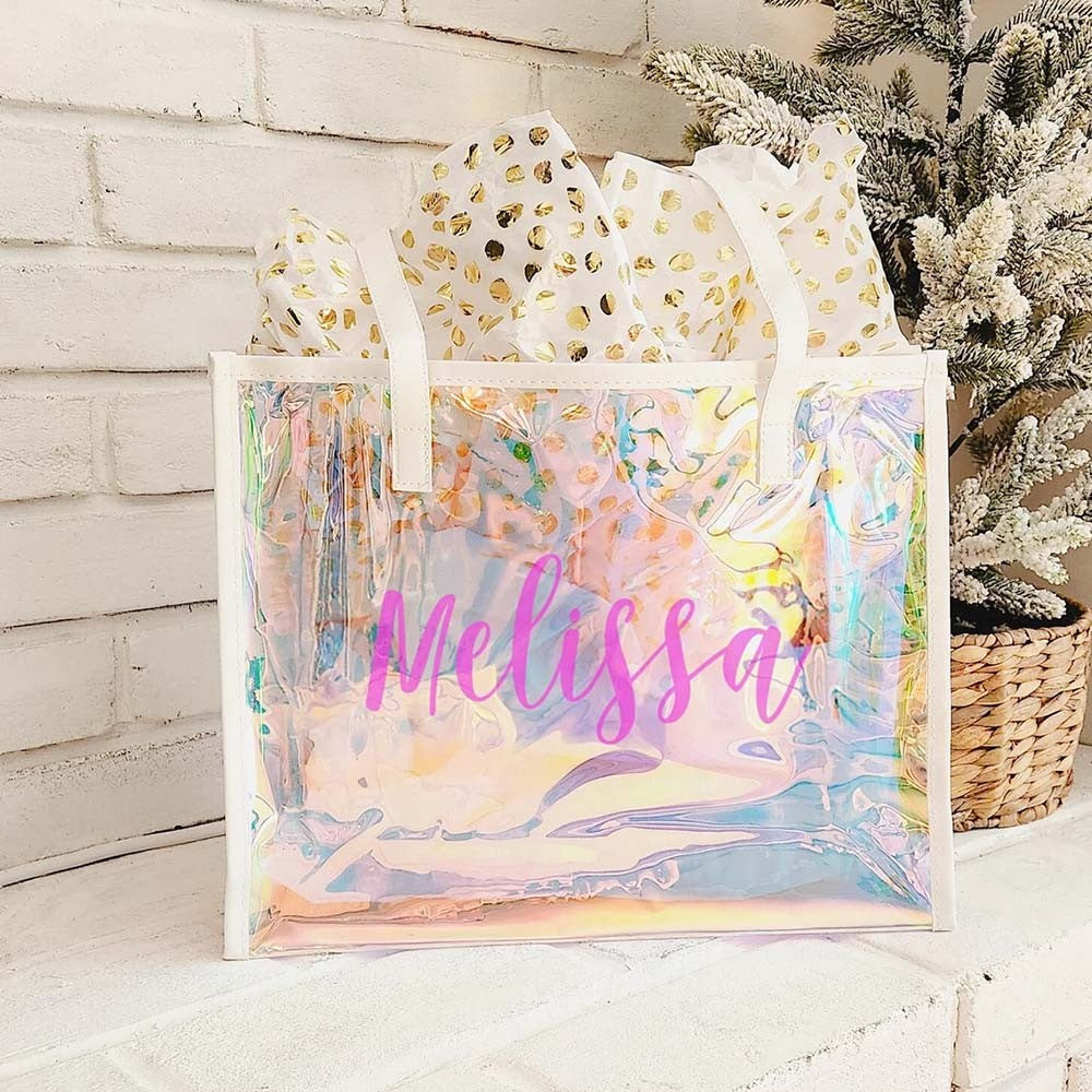 Custom Name Holographic Beach Bag, Waterproof Large Capacity Travel Bag Tote Bag, Bachelorette Party Favors, Christmas/Birthday/Wedding Gift for Her