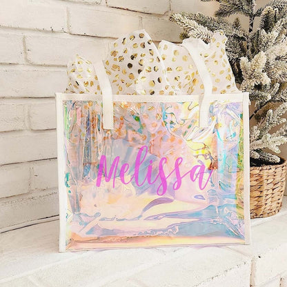Custom Name Holographic Beach Bag, Waterproof Large Capacity Travel Bag Tote Bag, Bachelorette Party Favors, Christmas/Birthday/Wedding Gift for Her