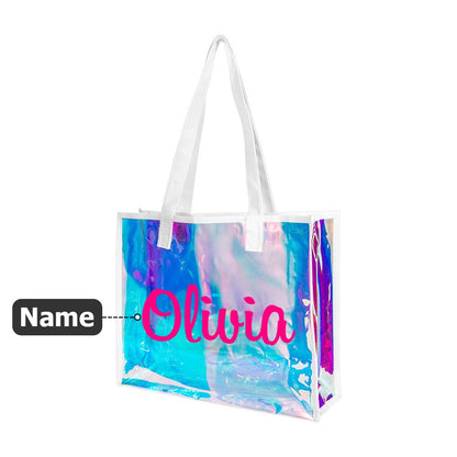 Custom Name Holographic Beach Bag, Waterproof Large Capacity Travel Bag Tote Bag, Bachelorette Party Favors, Christmas/Birthday/Wedding Gift for Her
