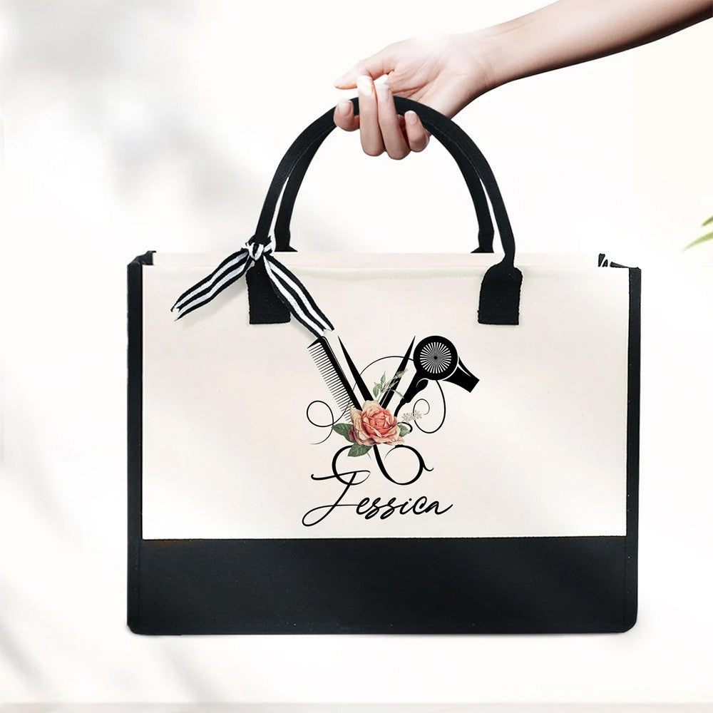 Custom Hair Stylist Tote Bag with Name, Waterproof Large Capacity Hairdresser Canvas Handbag, Birthday/Appreciation Gift for Hairstylist/Beautician