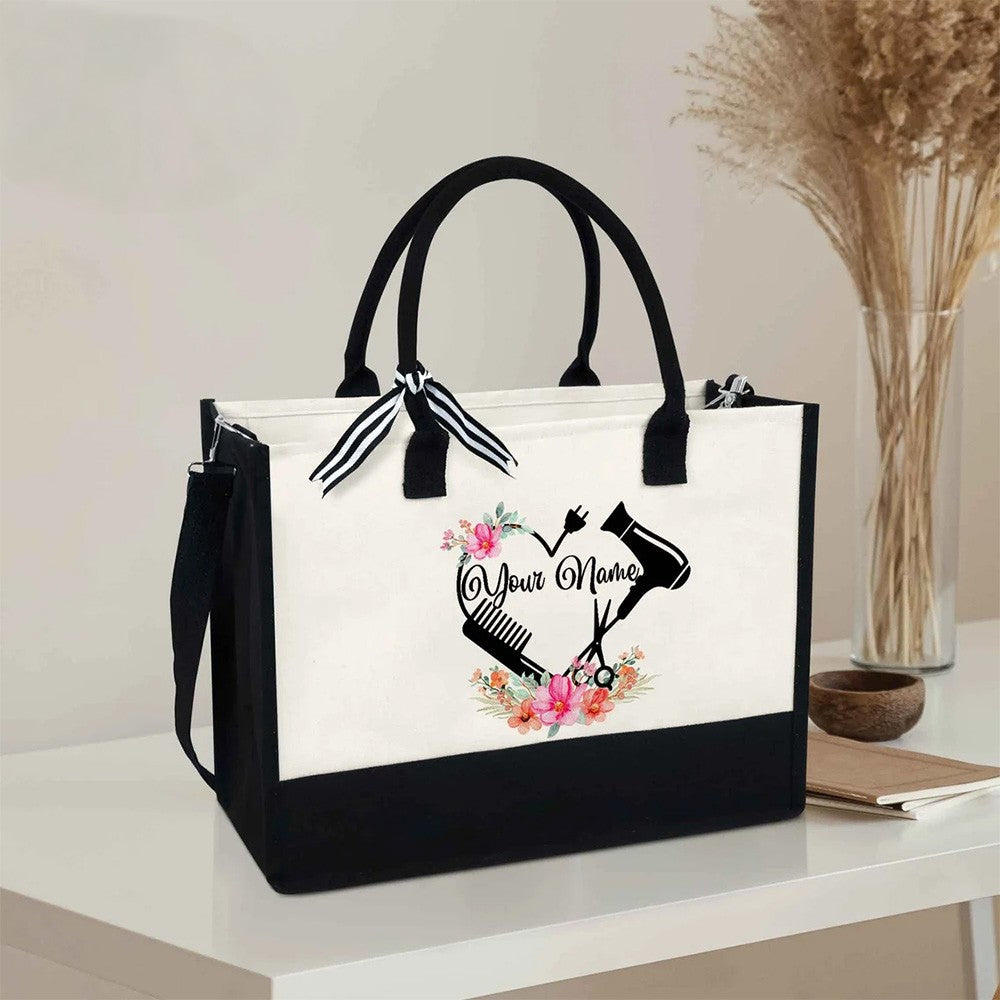 Custom Hair Stylist Tote Bag with Name, Waterproof Large Capacity Hairdresser Canvas Handbag, Birthday/Appreciation Gift for Hairstylist/Beautician