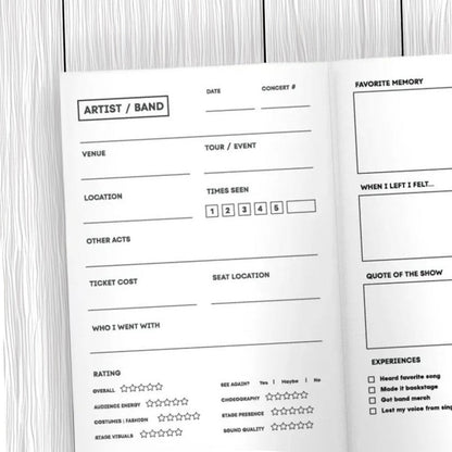 Concert Journal Track Favorite Concerts